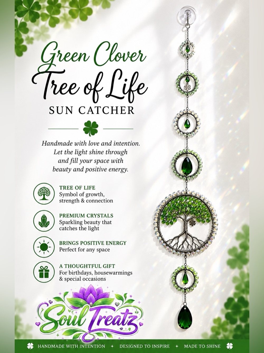 Soul Treatz Green Tree of Life Sun Catcher - Green Crystal Wall Decor